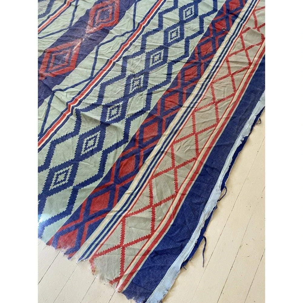 Vintage 30s 40s Cotton Camp Blanket Aztec Native Design Beacon? 76x69 Distressed
